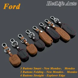 Nyckel äkta läderbil Nyckelfodral omslag Nyckelring för Ford Mondeo Ny Mondeo Explorer Edge Smart/Folding Fjärrbilsnyckelringar