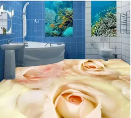 Papéis de parede Pintura de piso à prova d'água Pintura mural personalizada PO Auto-adesivo 3D Papel de parede estereoscópico elegante rosas românticas