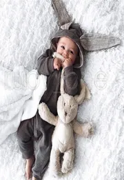 Baby Sleeping uszy Rabbit Romper RRA3572 Odzież zamek błyskawiczny worka body z kapturem niemowlę niemowlę Jumpusy Babies Rompers Newbo8986822