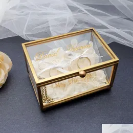 Caixas de jóias Exibir caixa personalizada da caixa de casamento de vidro personalizado nomes personalizados e data para engajamento casamento dr dhnjs