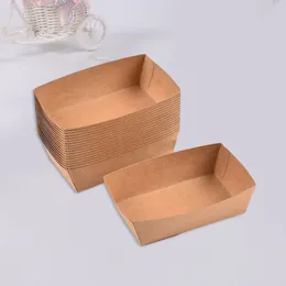 Wyjmij pojemniki 100PCS Kraft Paper Boat Packaging Otwarte pudełko pojemnik na pokarm do serwowania taca odporna na olej owoce sushi sushi