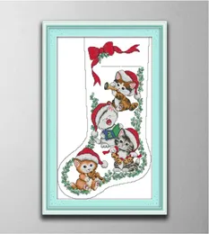 Kitten Christmas Calza Croci artigianali fatti fatti a mano Set di ricamo a ricamo con conteniti su tela dmc 14ct 11ct home 2537351