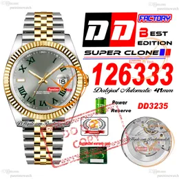 126333 DD3235 Дата Автоматическое мужское часы DDF Двухтонный желтый золото -сланец Рамблдон римский цифер