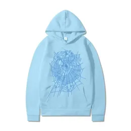 Herr- och kvinnors hoodies Sweatshirts Sweatpants Fashion Märke 555 Sky Blue High Quality Angel Number Puff Piss Printing Graphic Spiders Web