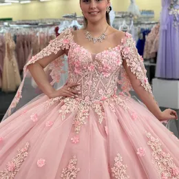 Vestido rosa glitter quinceanera sweet 15 16 vestido de vestido de espartilho embelezado floral vestido de espartilho.
