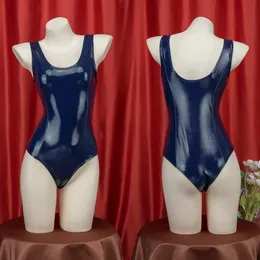 Frauen Badebekleidung solide Lederbodysuit Japanische Körperkonpieze Badeanzug Cosplay Kostüm Unterwäsche Badebekleidung Fitnessstudio Anzug Schulmädchen