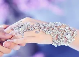 Em estoque Sparking Jewelry sem dedos Flor Crystal Flor Bridal Cadeia Mulheres dançando pulseiras Bangles Bangles Glove Wedding Acces6509640