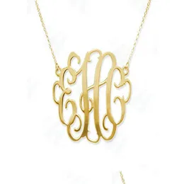 Pendant Necklaces Custom Monogram Necklace Fashion Bold Statement Initial Letter Goldcolor For Womencolares Femininos V4294502 Drop De Dh9Vo