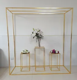 Shiny Gold Rectangle Arch with Plinths Welcome Sign Rack Wedding Decoration Pergola Flower Balloon Backdrops Stand Metal Frame Par1717387