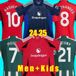 23 24 25 Rashford Casemiro Monte Amrabat Maglie da calcio Garnacho Martinez 2024 2025 B. Fernandes 999 Maineo Kit di camicia da calcio a maniche lunghe marziali