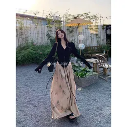 Summer New Ink Wash Style High Waisted Long Pants Skirt With A Cool And Zen Atmosphere Floral Half Skirt Looks Slim And Rich