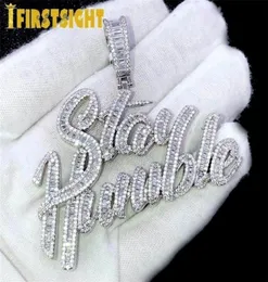 Iced Out Bling Full CZ Zircon CZ Letter Stay Humble Pendant Necklace Gold Silver Color Letters Charm Men Fashion Hiphop Jewelry 223245847