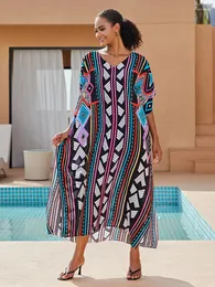 Sunforyou Plus Size Kaftan Dress For Women Clolorful Print Beach Cover Up Summer Lightweight Bohemian Robe Loungewear