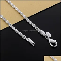 Łańcuch łańcucha łańcucha luksusu m 4mm 925 Sterling Sier Bracelets 8 -calowe kobiety pokręcona linowa opaska na opaskę na męską biżuterię Dr Dhszh