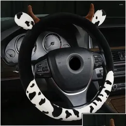 Steering Wheel Covers Ers Cow Car Er With Horns Ears Anti Slip Sweat Absorption Protector Accessories Drop Delivery Mobiles Motorc Aut Dhc76