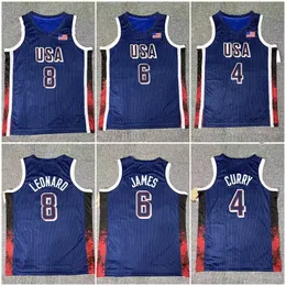 2024 Team USA Kawhi Leonard James Stephen Curry Dream Team oss Herr Blue Basketball Jerseys Paris LeBron Anthony Davis Bam Adebayo Devin Booker Edwards Joel Embiid