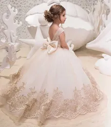Sukienki dziewczynki Little/Big Girl Flower Girl Dress Butterfly Applique V-Back Wedding Stroj