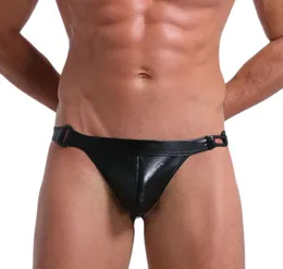 Underpants Men039s Underwear Jockstrap Mens Thongs G Strings Snake Skin PU Leather Sexy Men Erotic Penis String Homme1067368