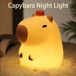 Table Lamps Cute Capybara Night Lights Rechargeable Silicone Desktop Decorative Nightlights Timing For Children Gift Bedroom Lighting