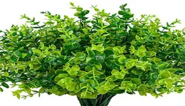 24 Pack Artificial Greenery Outdoor Plants Plastic Boxwood Shrubs Stems for Home Farmhouse Garden Office Wedding6709796