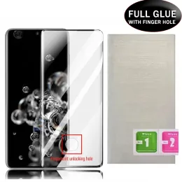 Samsung Galaxy S23 Ultra S22 Ultra S24 S20 S10 Note10 S8 S9 Plus Note9 S7Edge 지문 잠금 해제 기능의 전체 접착제 강화 유리 스크린 보호기