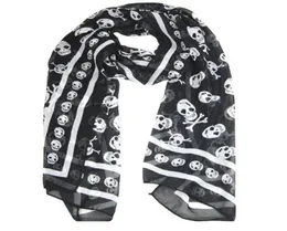 Svart chiffong Silk Feeling Skull Print Fashion Long Scarf SHAWL SCAF WRAP FÖR KVINNA KEYRING286G72140745341347