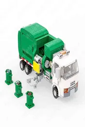 Buildmoc hightech yeşil beyaz araba çöp kamyon şehir temizleyici diy oyuncak yapı taşları doğum günü hediye modeli seti y113039p5008059