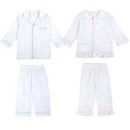 Pyjamas Ruffkids Sommer Kinder Pyjama Set White Seersucker Baby Bekleidungsmädchen Jungen Langarmed Casual D240515