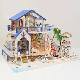 Arquitetura/DIY House Modelo Kit de construção Assembléia Seaside Villa Diy Doll House Miniatura Handmade 3d Puzzle Toy Home Room Criativo Decoração do quarto