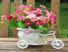Beyaz Üç Tekerlekli Bisiklet Tasarımı Çiçek Sepeti Depolama Konteyneri DIY Partisi Düğün Tesisi Dekorasyonu 2655423