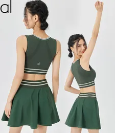 AL-276 NYA SPORTS Brathable och stötsäkra bh-toppkjolar Set randiga underkläder +Anti-halk Tennis A-line kjolar för kvinnor