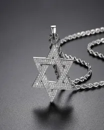 قلادة قلادة أزياء رائعة Zircon Star of David Necklace Silver Men Fortshirt Party Party Disual Sports Jewelrypendant2649808