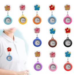 Childrens Watches Fluorescent Pentapetal Flower Clip Pocket Medical Hang Clock Gift Retractable Arabic Numeral Dial Nurse Watch Brooch Otyln
