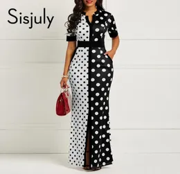 Sisjuly Vintage Bodycon Dress Mulheres longas Polca branca preta Bandagem Bandagem Split Skinny Office Lady Party Elegant Sexy Maxi Vestres Y12014348