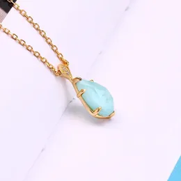 LAMOON Vintage Natural ite Crystal Necklace For Women Gemstone Pendant 925 Sterling Silver K Gold Plated Blue Stones NI167 240515