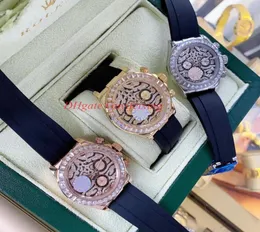Homens de alta qualidade relógios 116588 TBR 116598 18K olho de ouro do Tiger Diamond Watch Cosmograph Borracha Bandwatch Automático Wristwatch no C6907296