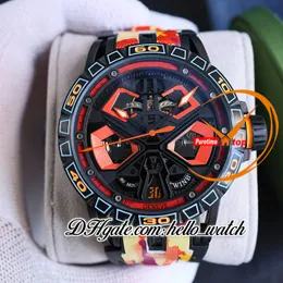 V10 novo Spider 45mm RDDBEX1033 AUTOMÁTICO ASSISTIR ORANGE SKELETON DIATE Tourbillon Pvd Caixa de aço preto Red Interior Lear