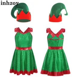 Dancewear Kids Girls Noel Baba Noel Elf Kostüm Kolsuz Pullar Tutu Elbise Noel Yılı Partisi Dans Performansı2405