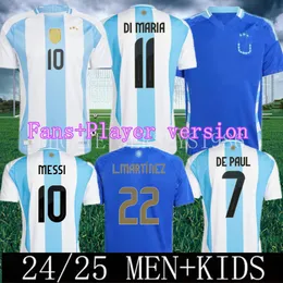 2024 2025 아르헨티나 마라도나 축구 유니폼 24 25 메시스 다이발라 팬 플레이어 버전 Di Maria Martinez de Paul Kids Kit Men 2024 Copa America Shorts Vest