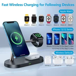 Aulidtech 5 in 1 Magnetic Fast Wireless Charger Stand QI Charging Station 15W For iPhone 12 13 14 15 Apple Watch 9 8 7 6 5 Airpod 2 3 Pro with Lamp