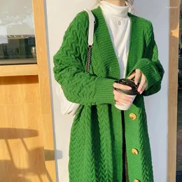 Women's Knits HELIAR Women Green Rib Thickened Warm Sweater Coat Loose Single-breasted Cardigan Knit Office For Fall Winter