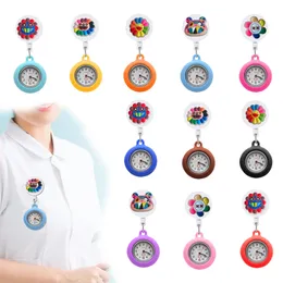 Pocket Watches fluorescerande Rainbow Flower Clip Brosch FOB för medicinska arbetare Titta med begagnad Watche sjuksköterska Sile Case Clip-on La Otmsw