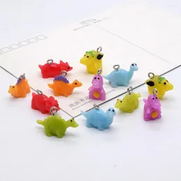 Charms 10/12pcs Miniatur Mini -Dinosaurier Harz bunte Kawaii Cartoon Tieranhänger DIY Handwerk für Ohrringschmuck machen
