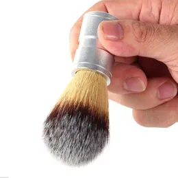 Men039s Shaving Brush Faux Hair Aluminum Handle Silver Barber Salon Shaving Brush Facial Beard Mustache Cleaning Brush Shave To3780863
