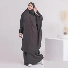 Abbigliamento etnico Jilbab imposta donne musulmane Outfit di preghiera Extral islamica lungo khimar con gonna Dubai turkish burqa kaftan 2 pezzi drop dhdki