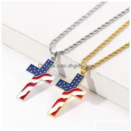 Naszyjniki wisiorek Naszyjniki amerykańskie gwiazdy i paski Krzyżowe stal nierdzewna US Naszyjnik Flag Masowe Akcesoria biżuterii z DHKR7