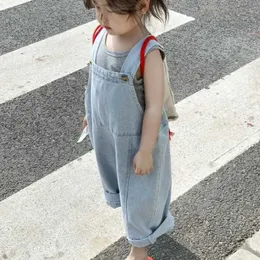 Macacão de verão infantil calça de jeanda apertada calça de jeans de menino retro casual solto garotos apertados jacares d240515