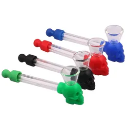 10Pcs Colorful Skull Head Pipe Creative Skeleton Silicone Pipe Ghost Head Glass Smoking Pipe