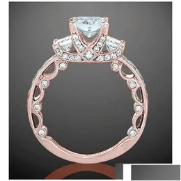 Anéis de casamento Anéis de casamento Victoria Wieck Vintage Jóias 925 Sier Sier Rose Rose Fill Three Stone Princess Cut White Topaz Cz di Dhimo