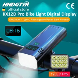 12led 5000lm Bike Light Light OLED عرض المصباح الأمامي القابل لإعادة الشحن لمصباح الدراجات 10000mAh بنك الطاقة MTB الملحقات 240509
